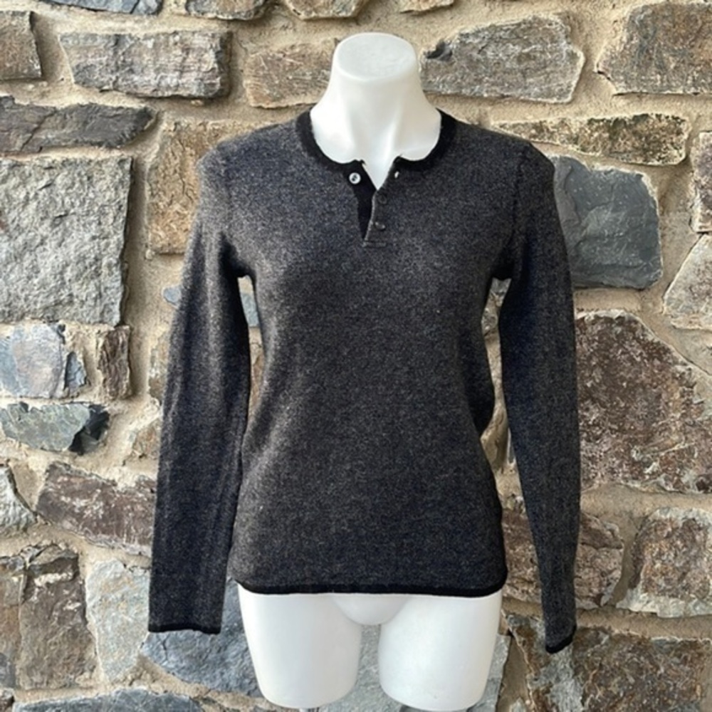Vince Wool Henley Long Sleeve Top in Heathered Charcoal Gray & Black Size Small